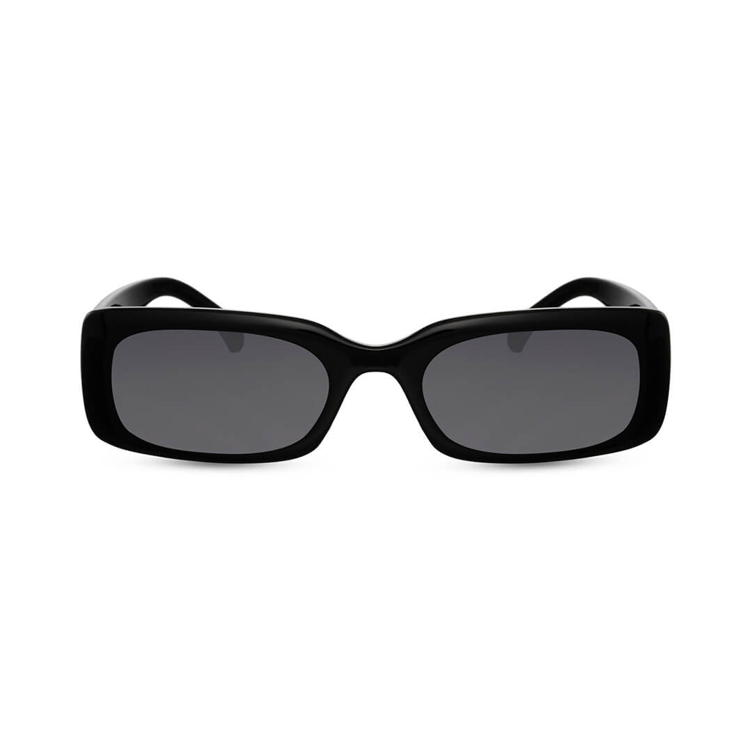 Lunettes de soleil Edge noires rectangulaires, style streetwear luxe, urbn eyewear, disponibles au Maroc.
