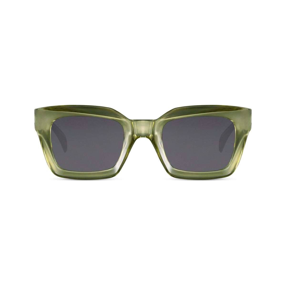 Lunettes Terrain — monture verte translucide, verres sombres