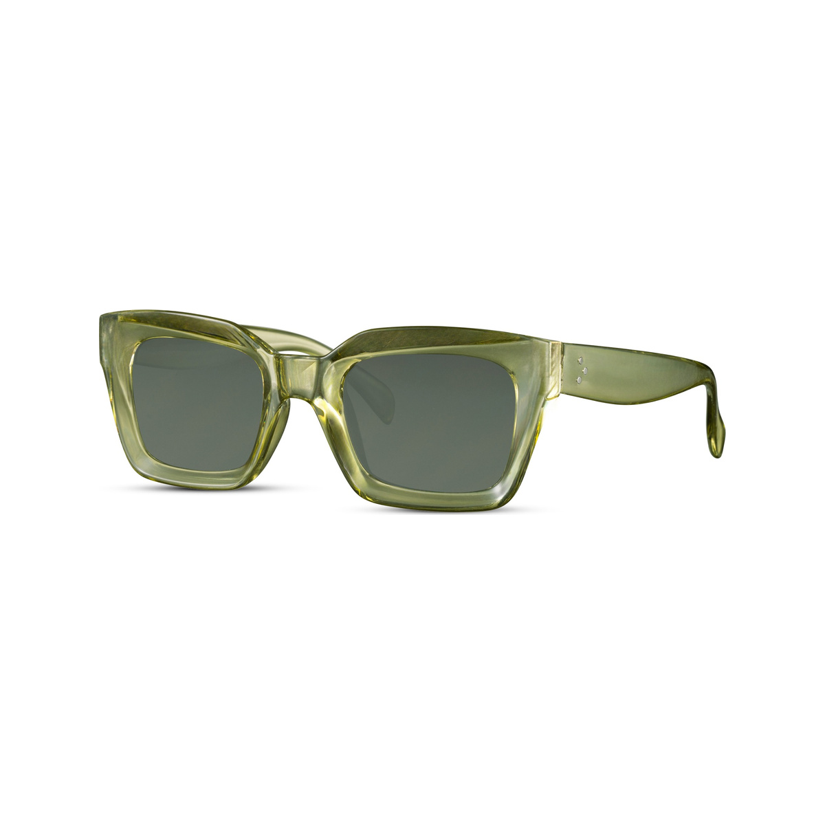 Terrain — lunettes de soleil carrée, monture verte translucide, verres sombres