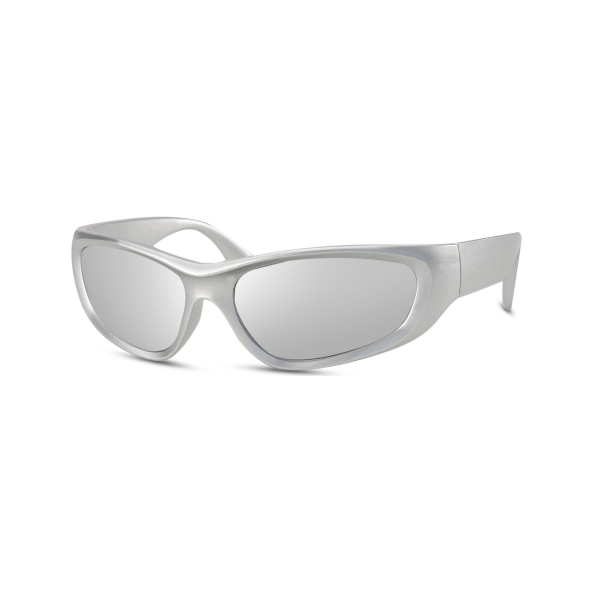 Chrome — lunettes de soleil enveloppante miroir, monture argentée, verres argentés miroir