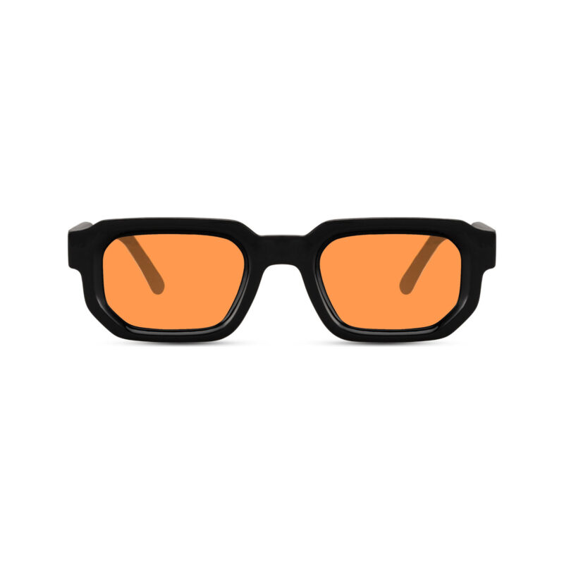 Afterglow — lunettes de soleil rectangulaire, monture noire brillante, verres orange
