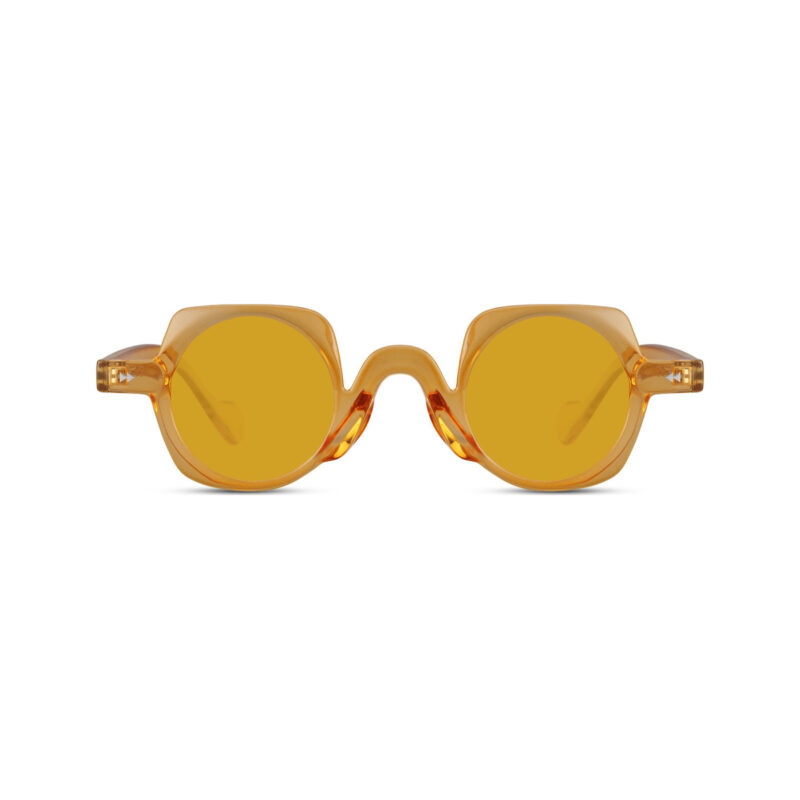 Solar — lunettes de soleil géométrique, monture jaune translucide, verres jaunes