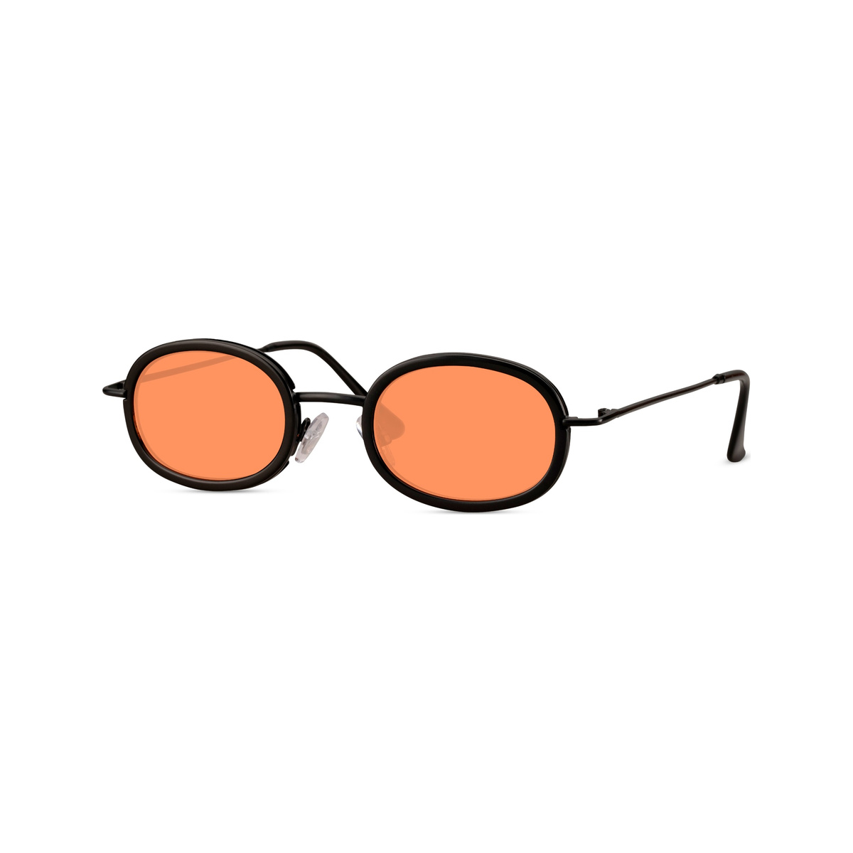 Solstice — lunettes de soleil ronde, monture noire brillante, verres orange