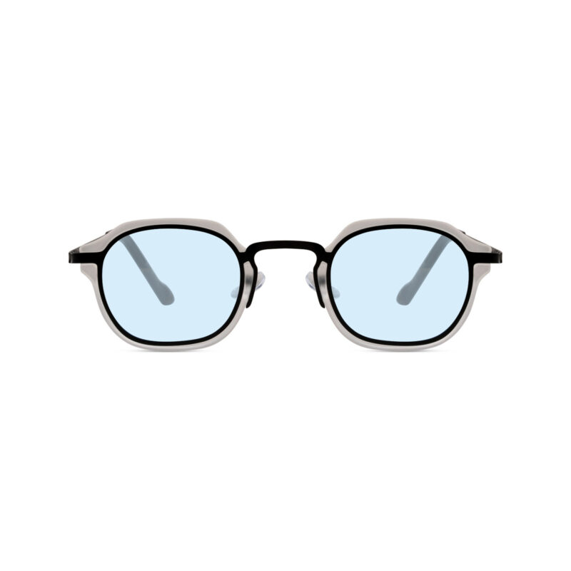 Daybreak — lunettes de soleil ronde, monture noire mate, verres bleu clair