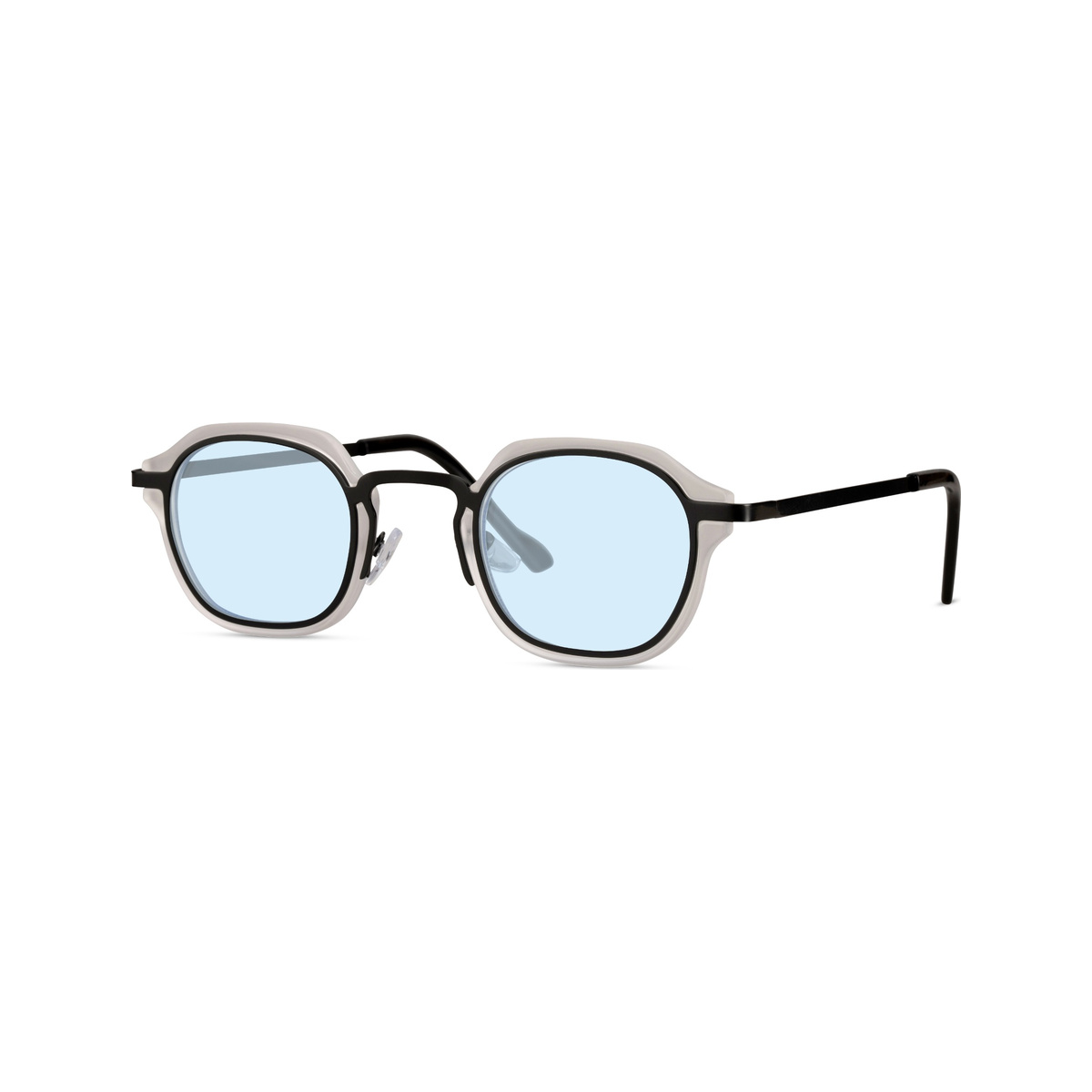 Daybreak — lunettes de soleil ronde, monture noire mate, verres bleu clair