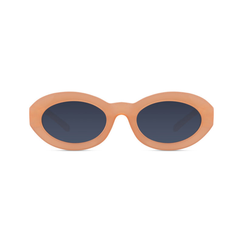 Dune — lunettes de soleil ovale rétro, monture beige, verres bleus