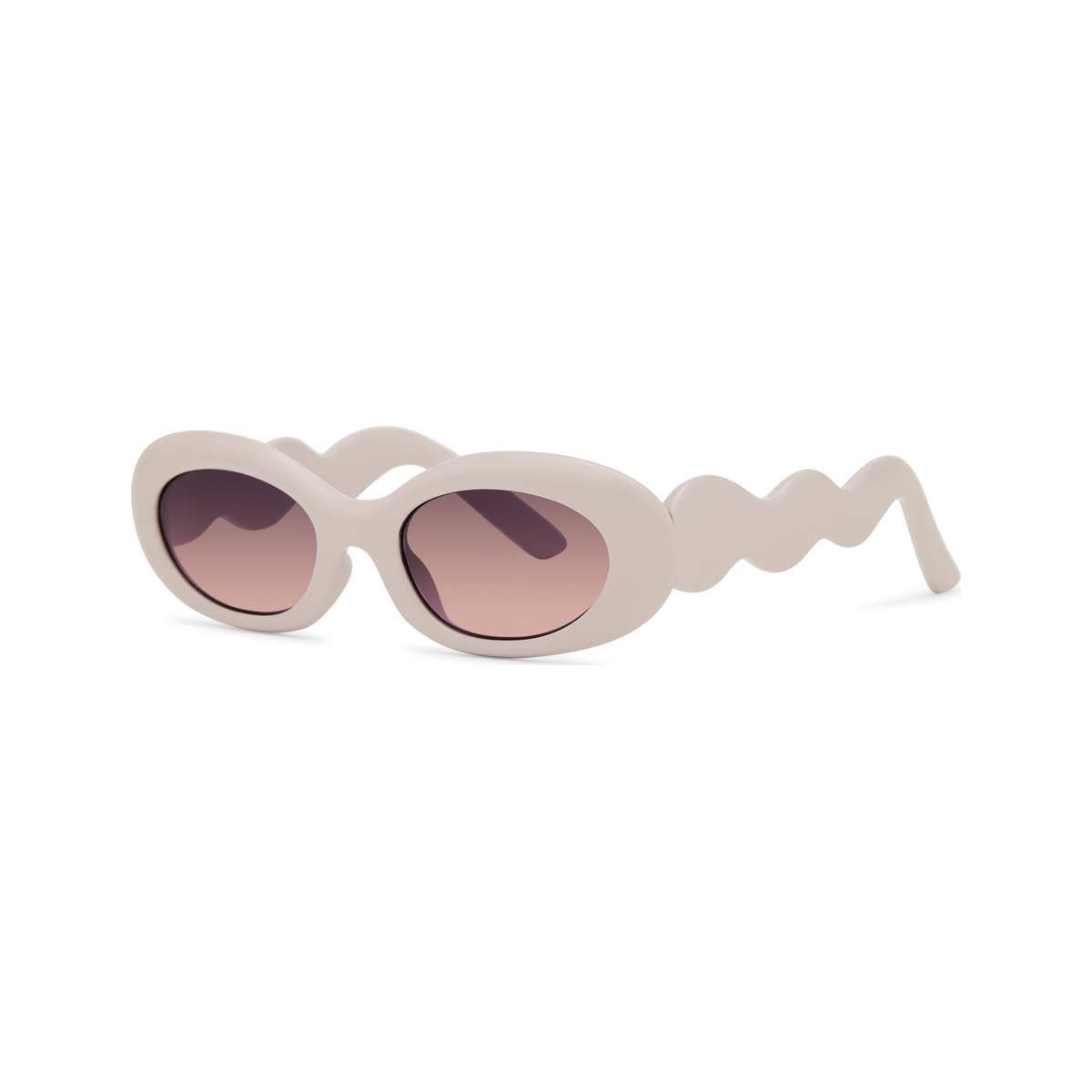 Blush — lunettes de soleil ovale, monture grise translucide, verres roses