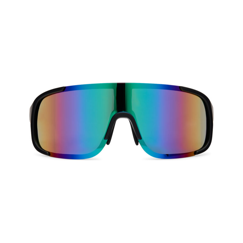 Spectrum — lunettes de soleil masque miroir, monture noire mate, verres verts miroir