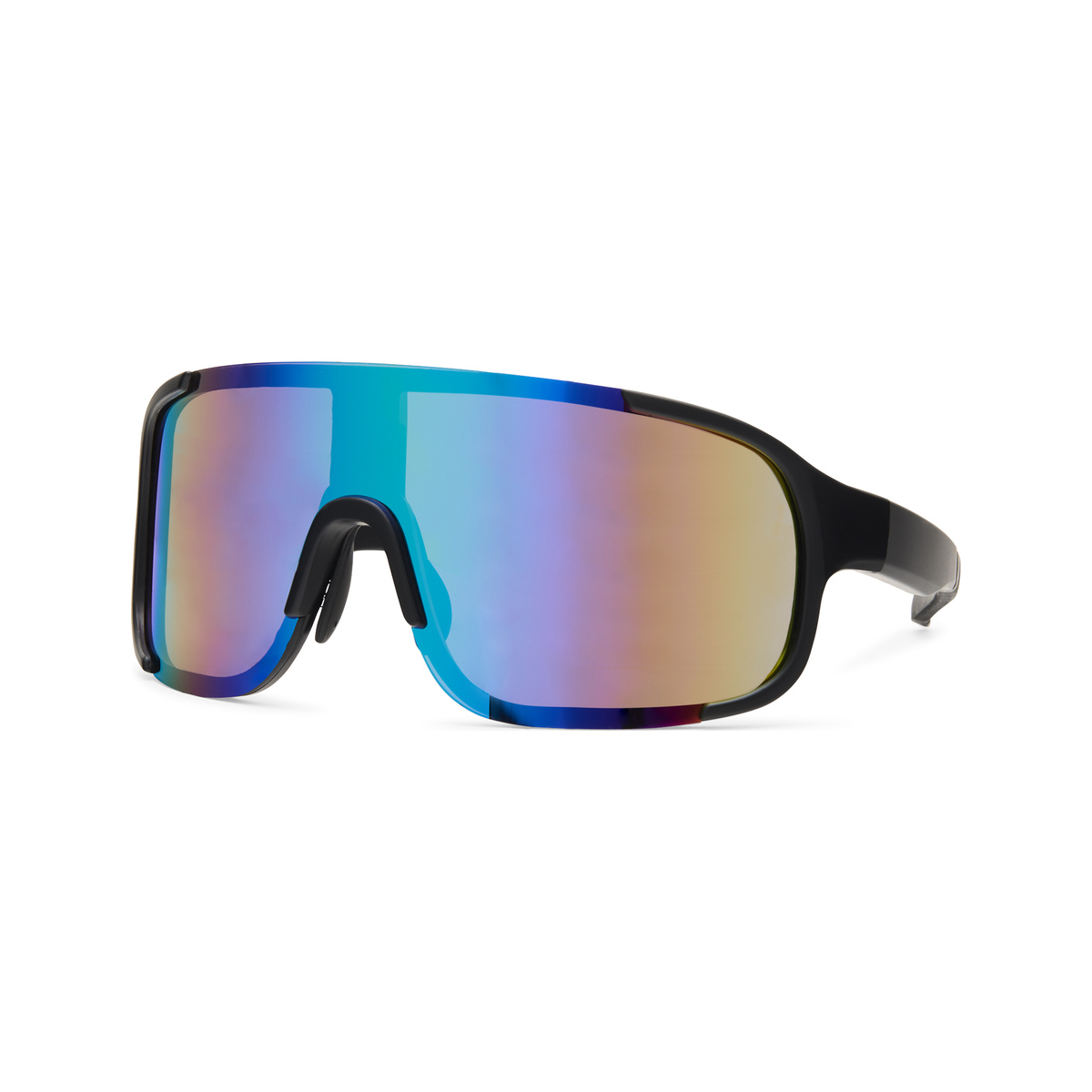 Spectrum — lunettes de soleil masque miroir, monture noire mate, verres verts miroir